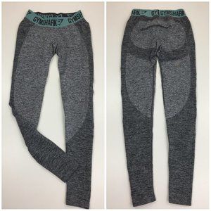 GYMSHARK Gray Charcoal Mint Green Logo Waist Butt Enhance Moisture Wick Leggings